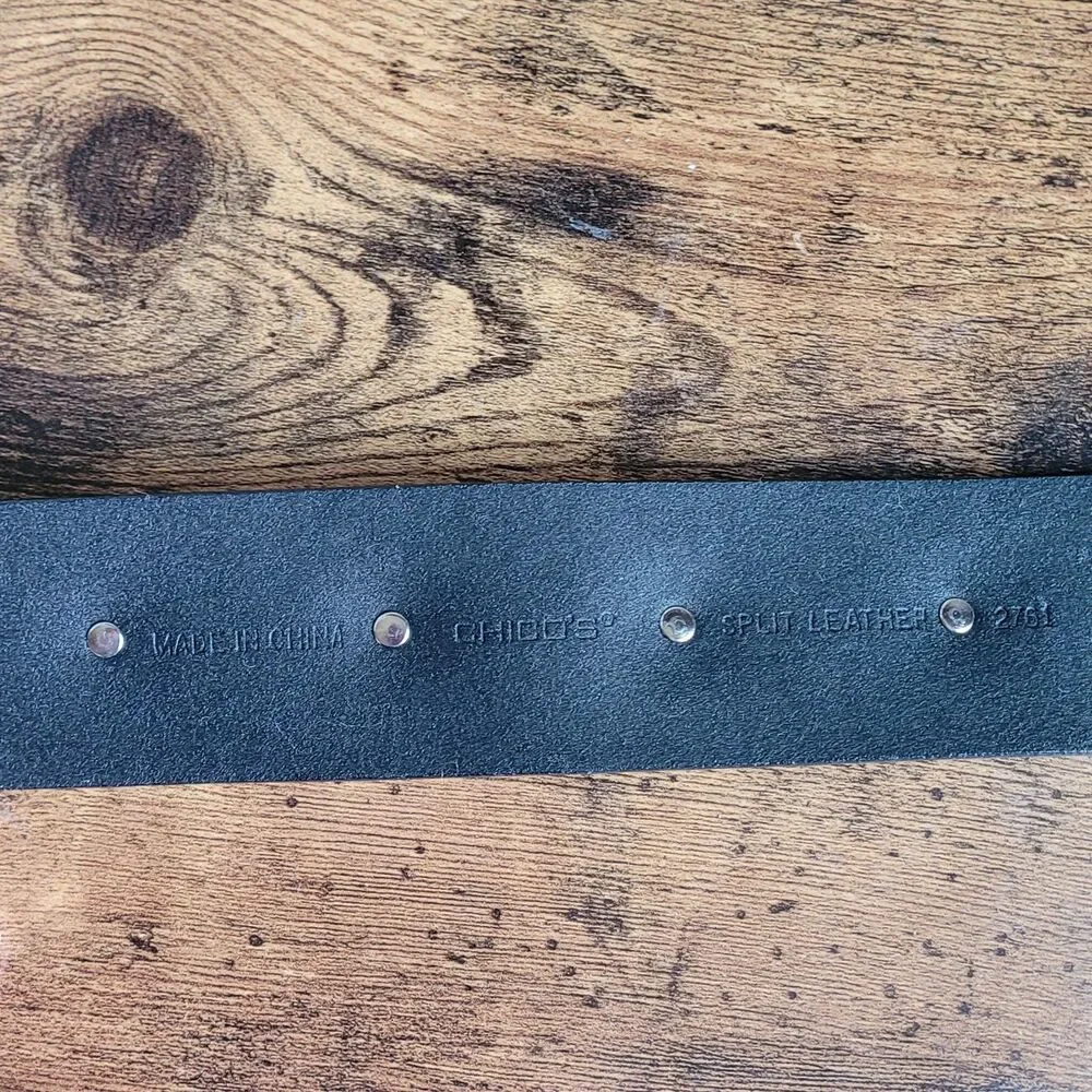 Chicos Leather Belt Silver Concho Stretch Wide S Black Western Boho Cowgirl Euc